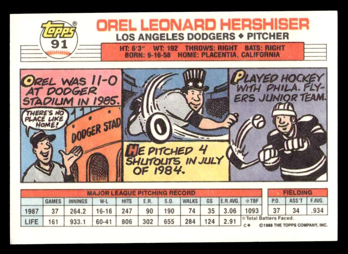 1988 Topps Big #91 Orel Hershiser