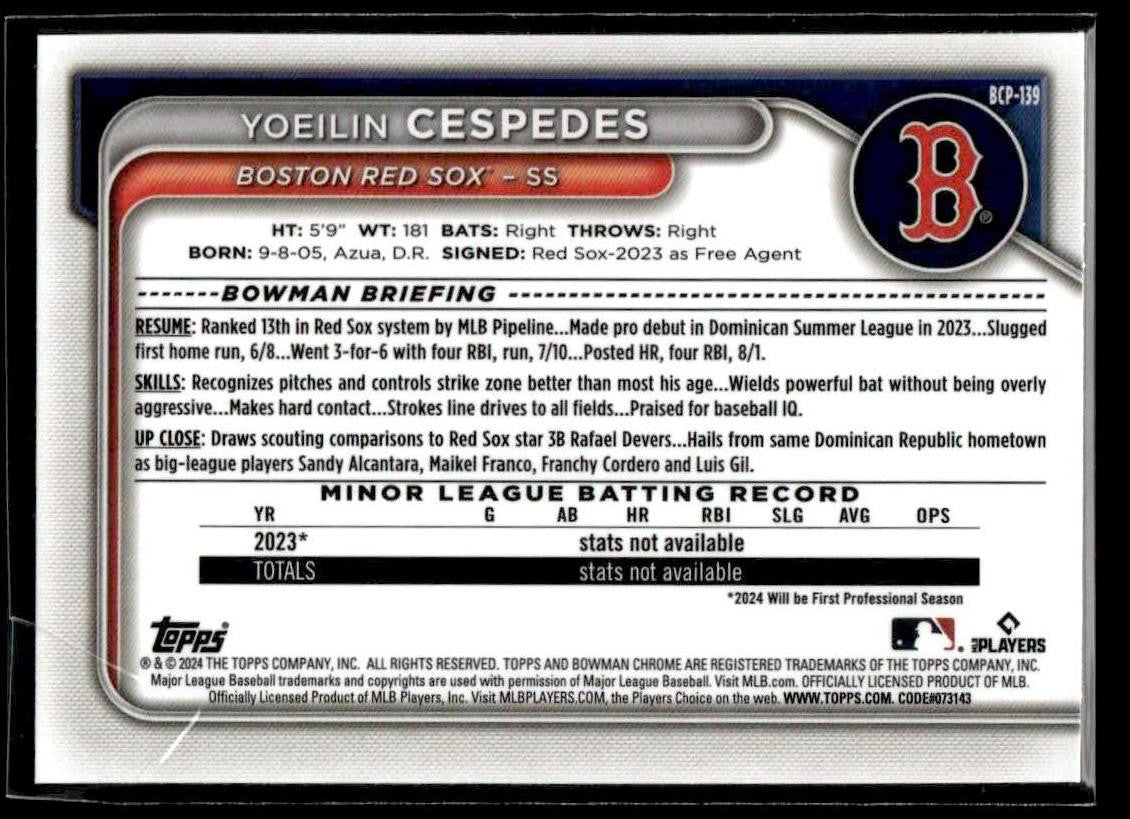2024 Bowman #BCP-139 Yoeilin Cespedes Chrome Prospects