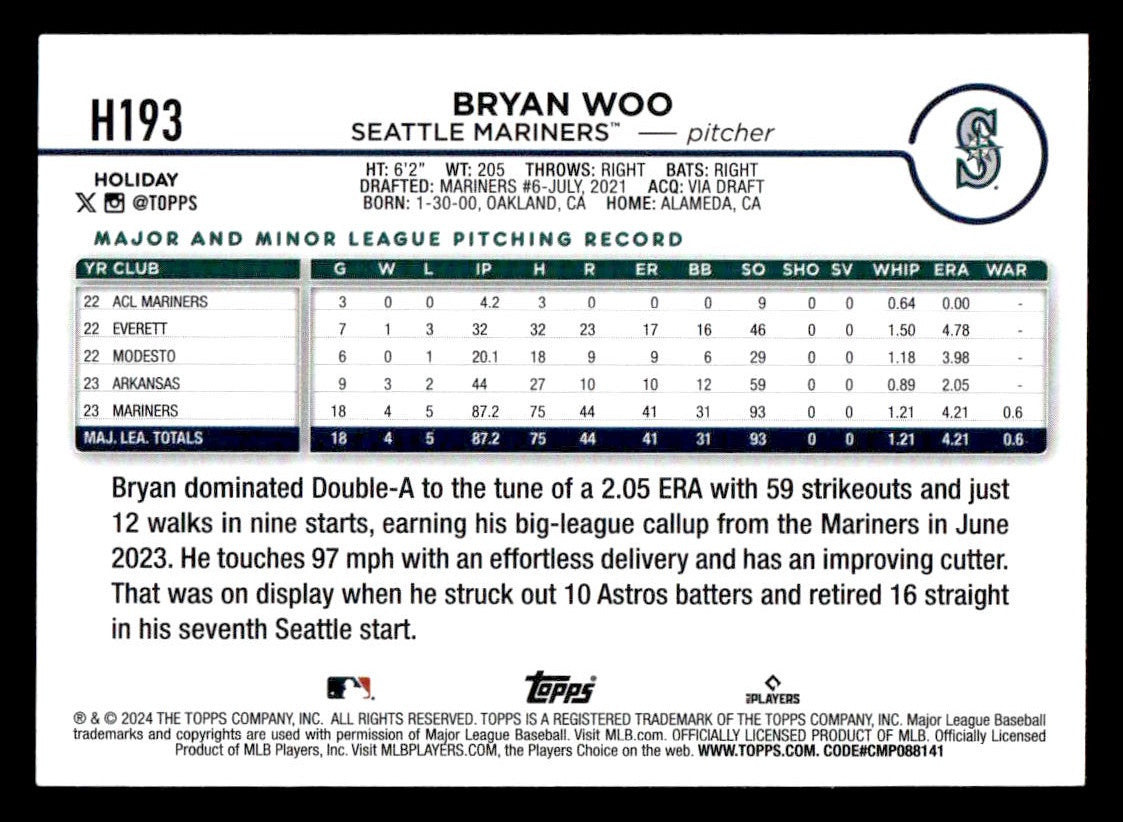 2024 Topps Holiday #H193 Bryan Woo