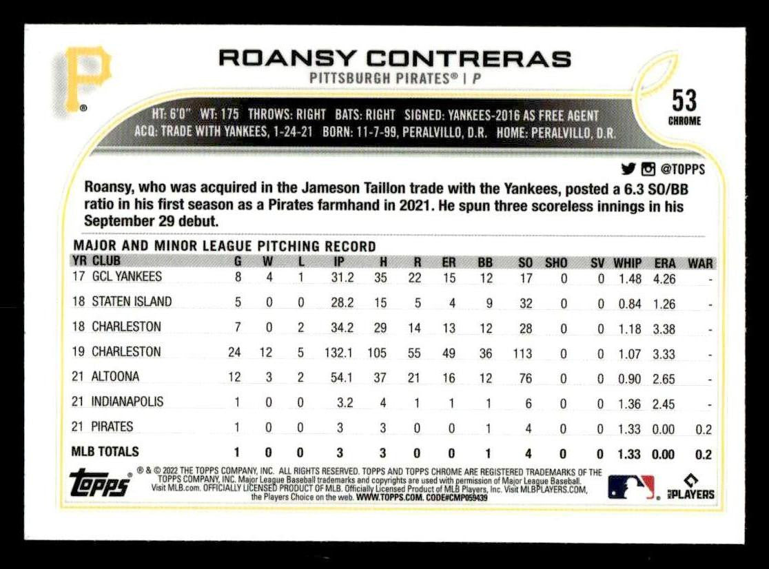 2022 Topps Chrome Sonic #53 Roansy Contreras