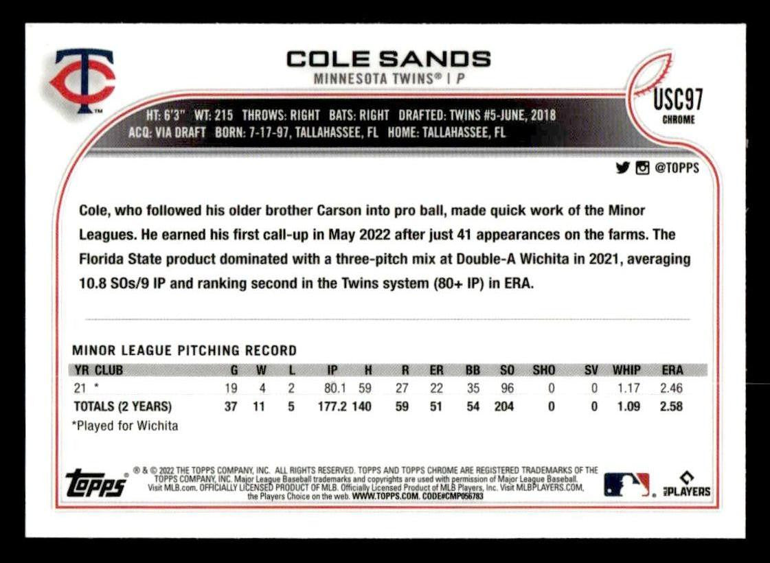 2022 Topps Chrome Update #USC97 Cole Sands