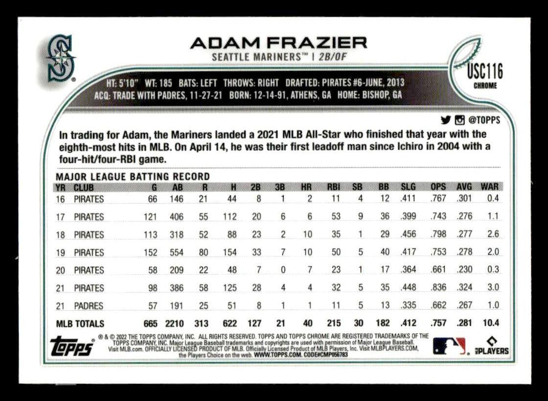 2022 Topps Chrome Update #USC116 Adam Frazier Purple Refractor