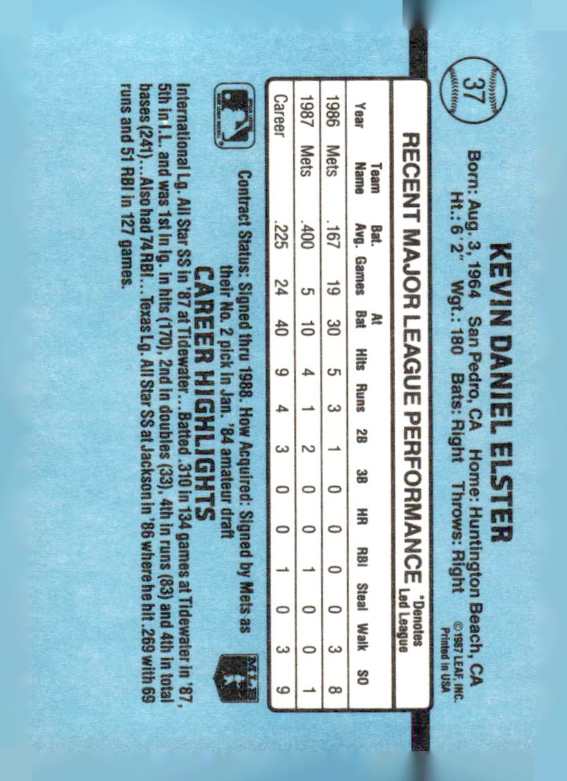 1988 Donruss #37b Kevin Elster