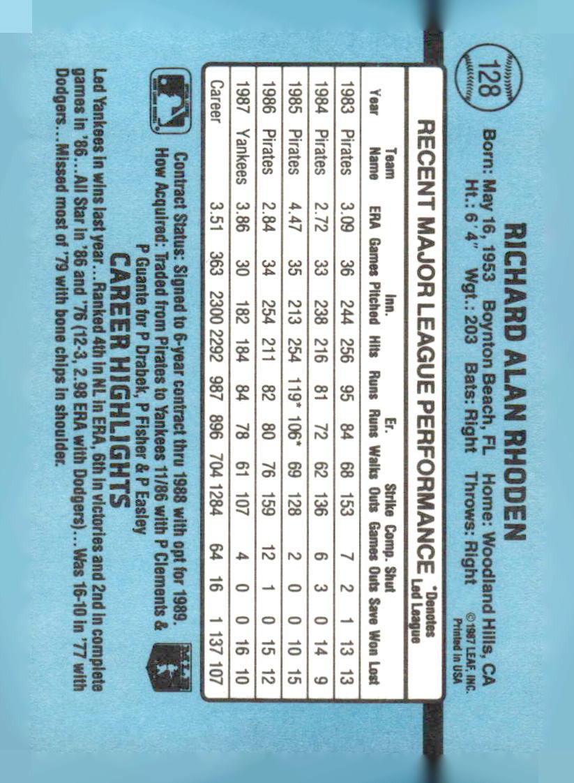 1988 Donruss #98 Rick Rhoden