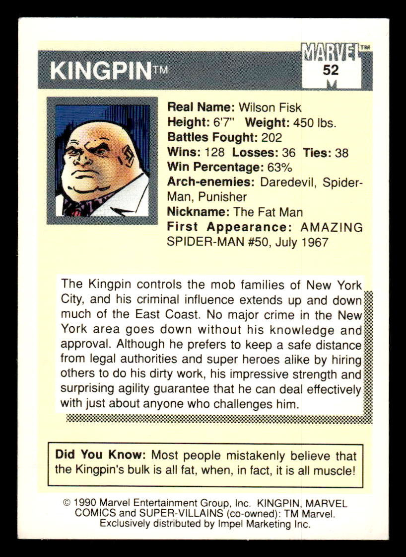 1990 Impel Marvel Universe #52 Kingpin