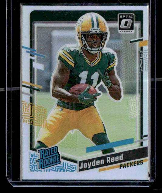 2023 Donruss #334 Jayden Reed Optic Rated Rookie Preview Holo Prizm