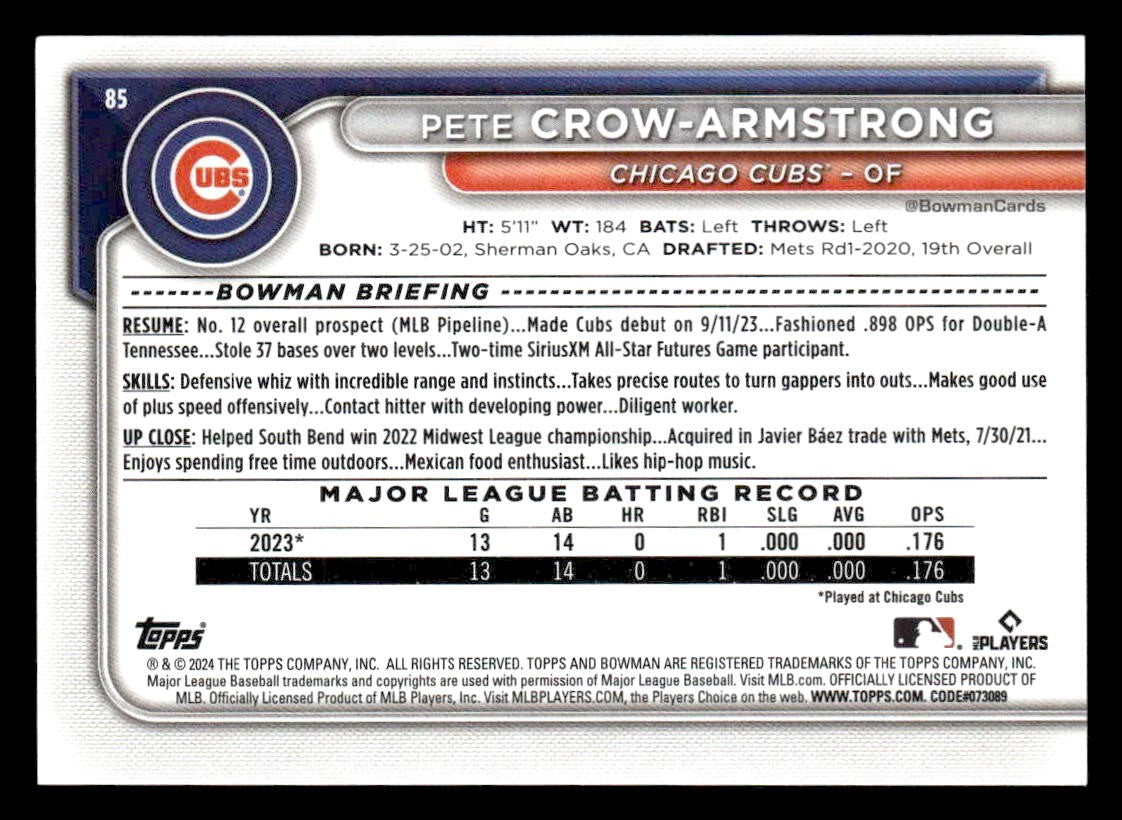 2024 Bowman #85 Pete Crow-Armstrong