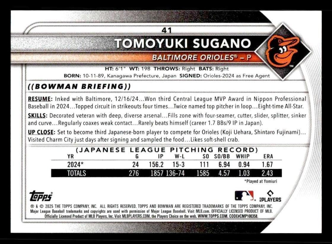 2025 Bowman #41 Tomoyuki Sugano