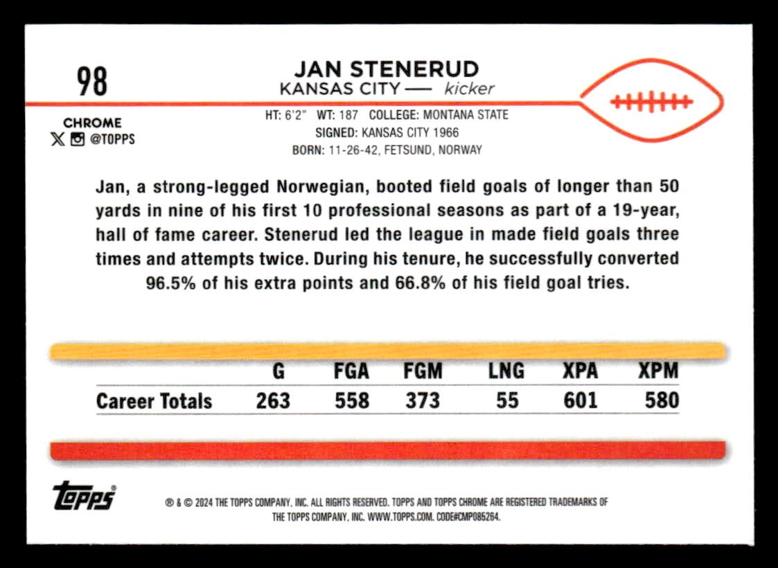 2024 Topps Chrome #98 Jan Stenerud