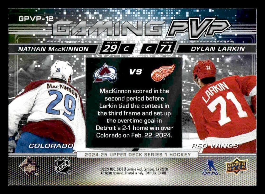 2024-25 Upper Deck #GPVP-12 Nathan MacKinnon / Dylan Larkin Gaming PVP