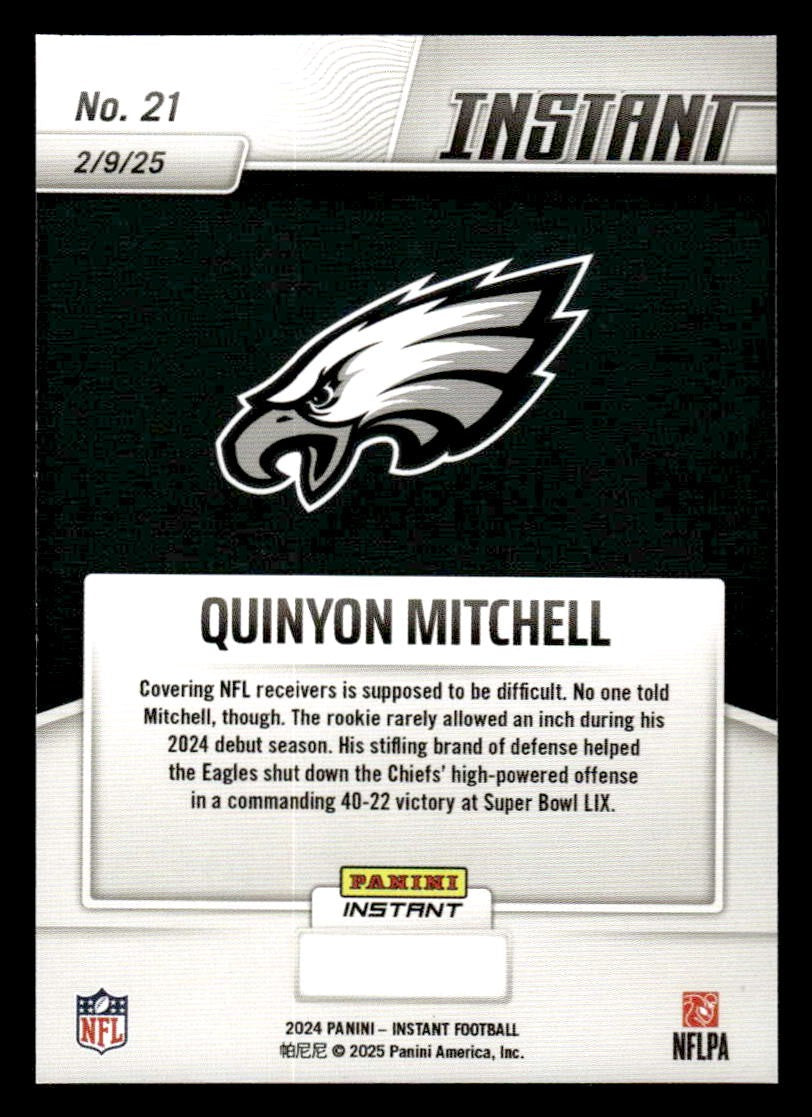 2024 Panini Instant Eagles Super Bowl LIX Champions #21 Quinyon Mitchell