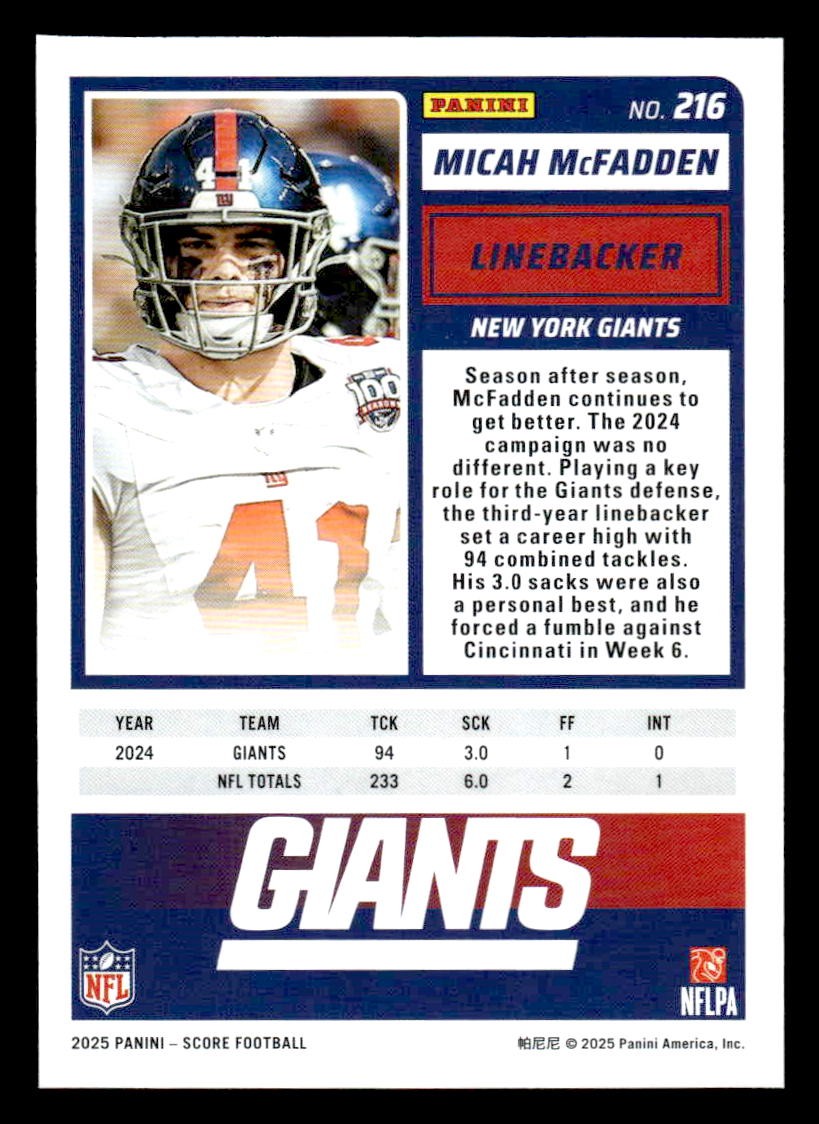 2025 Score #216 Micah McFadden