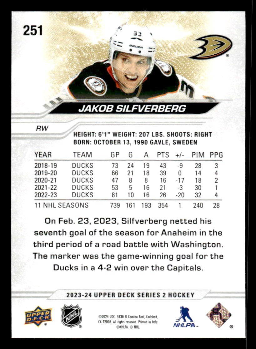 2023-24 Upper Deck #251 Jakob Silfverberg
