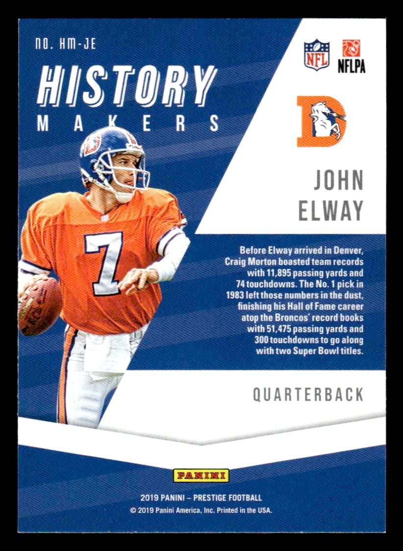 2019 Panini Prestige #HM-JE John Elway History Makers