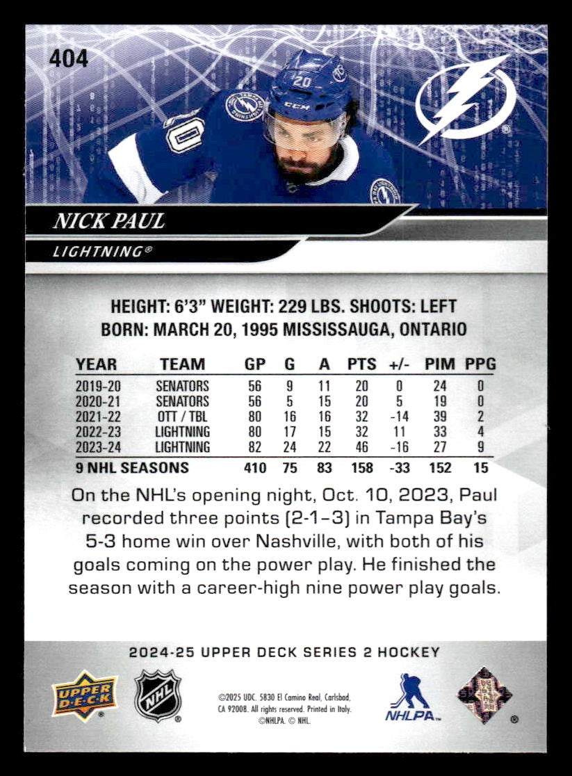 2024-25 Upper Deck #404 Nick Paul