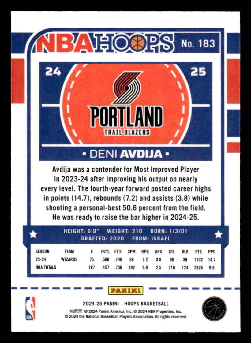 2024-25 Hoops #183 Deni Avdija Premium