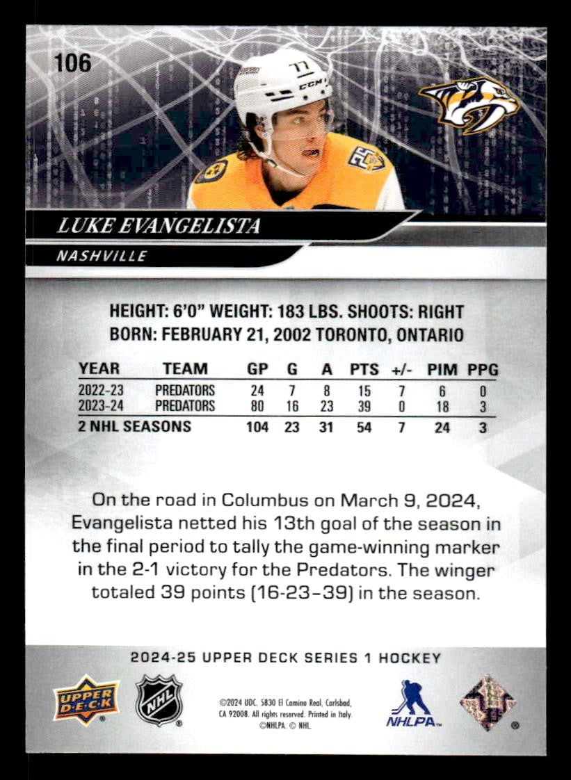 2024-25 Upper Deck #106 Luke Evangelista