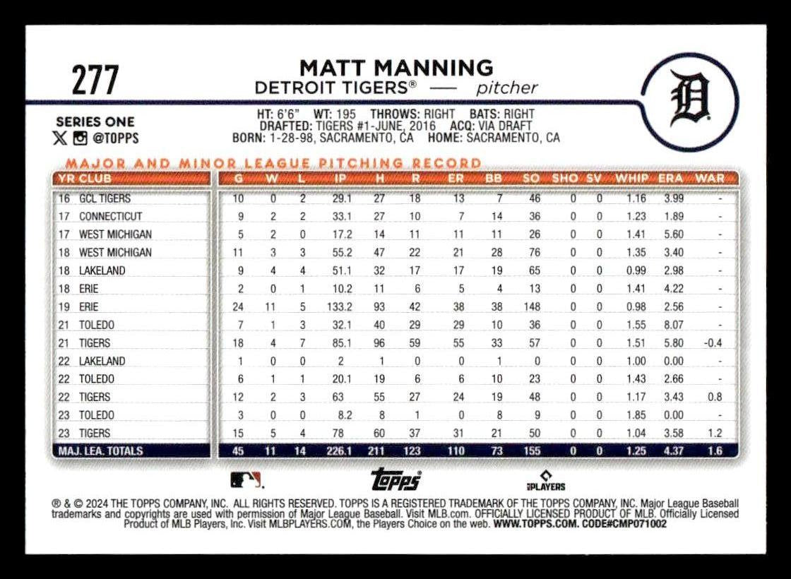 2024 Topps #277 Matt Manning