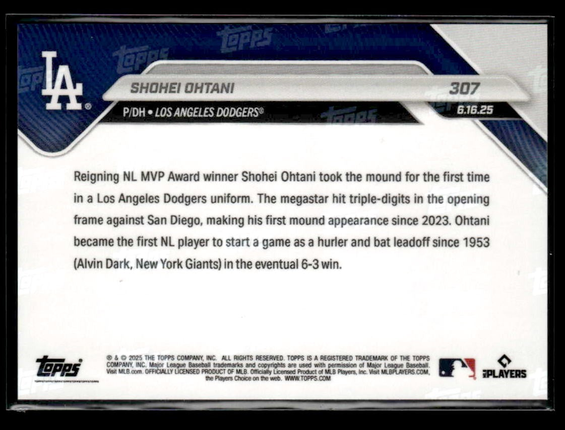 2025 Topps Now #307 Shohei Ohtani Dodgers Pitching Debut