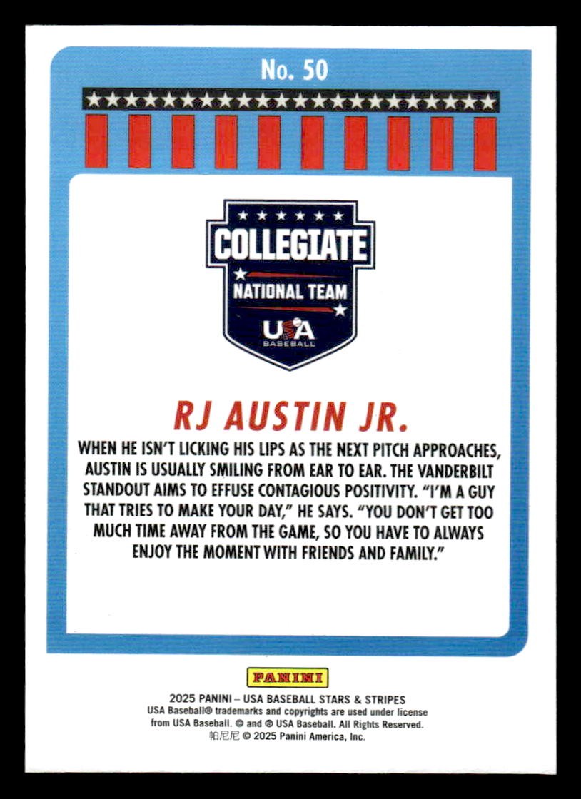2025 Panini Stars and Stripes USA Baseball #50 RJ Austin Jr.
