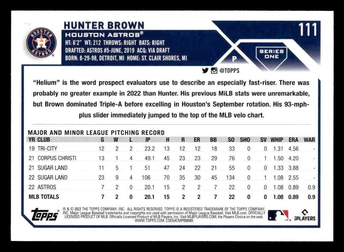 2023 Topps #111 Hunter Brown