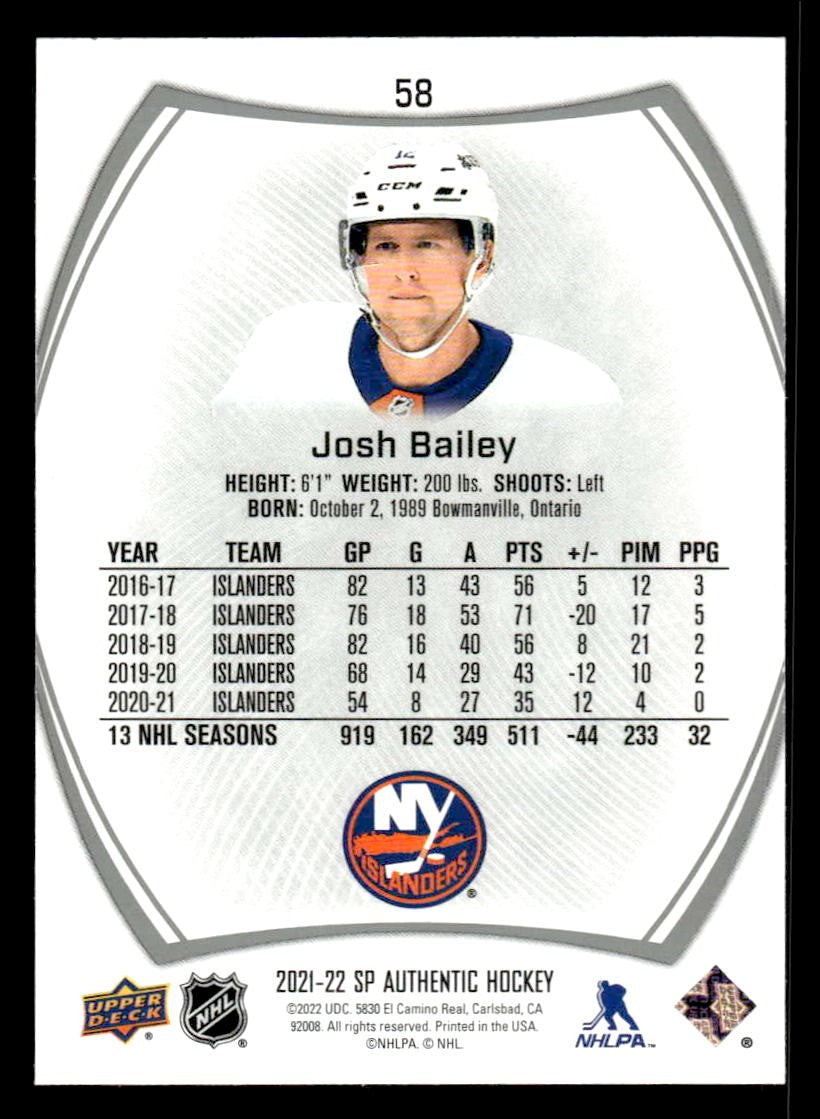 2021-22 SP #58 Josh Bailey