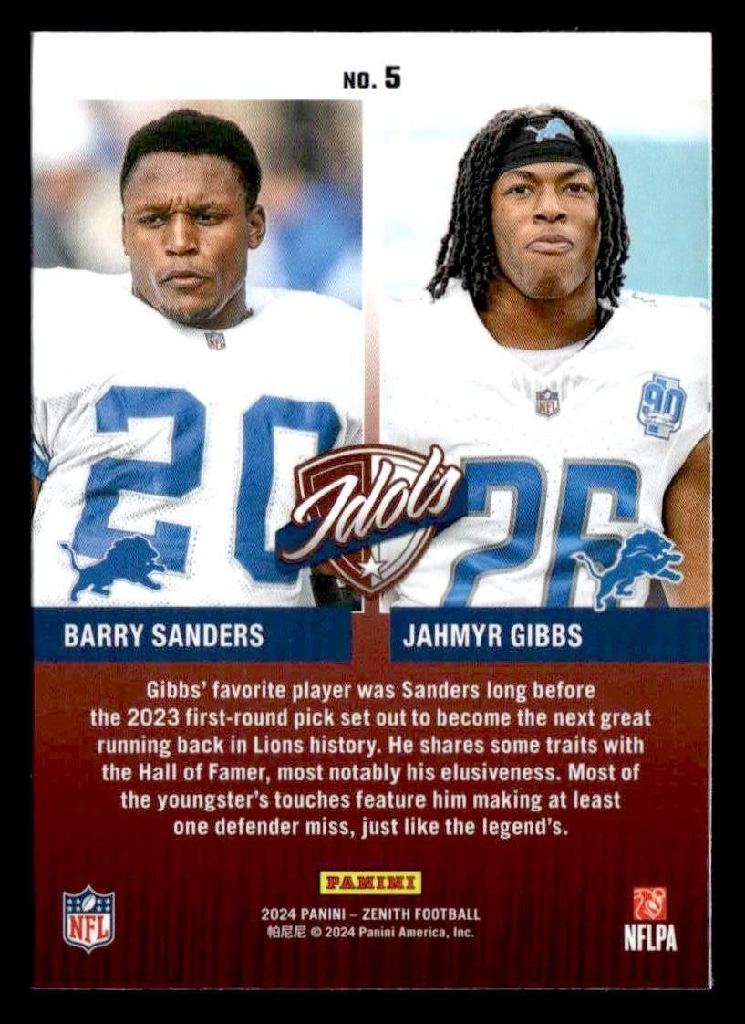 2024 Panini Zenith #5 Barry Sanders / Jahmyr Gibbs Idols