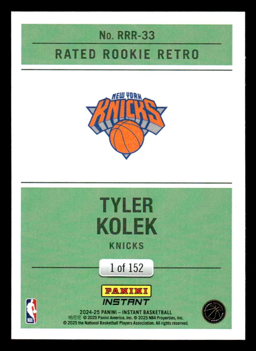 2024-25 Panini Instant #RRR-33 Tyler Kolek Rated Rookie Retro #/152