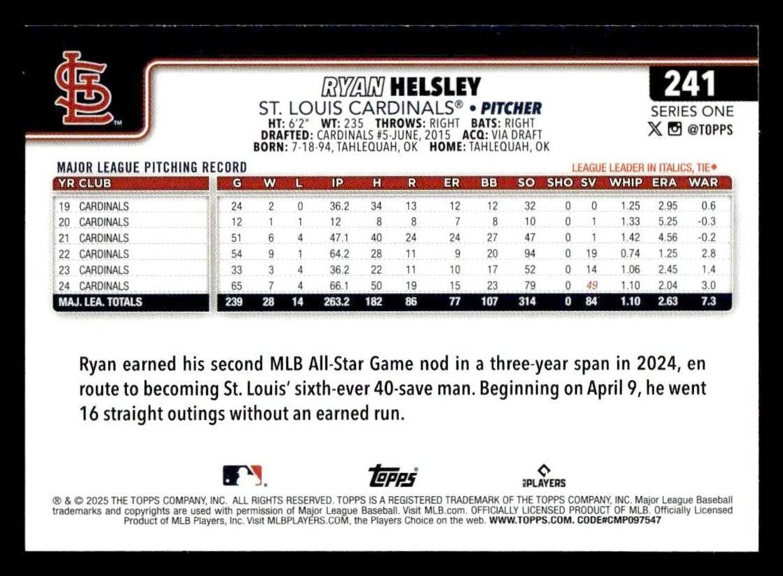 2025 Topps #241 Ryan Helsley