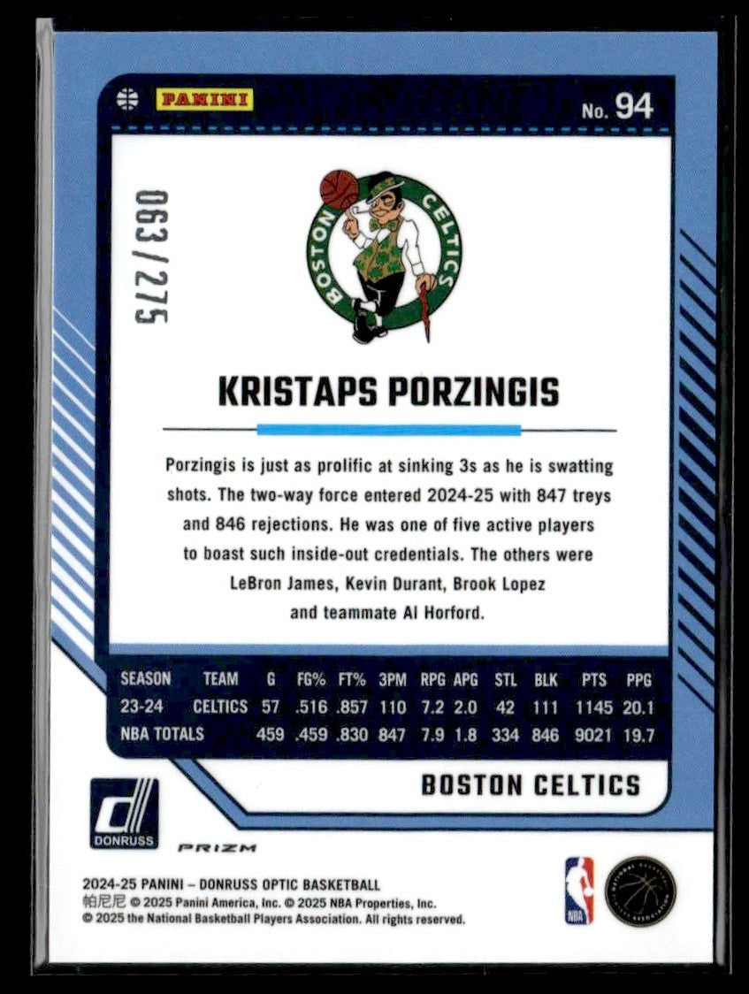 2024-25 Donruss Optic #94 Kristaps Porzingis Pink Glitter #/275