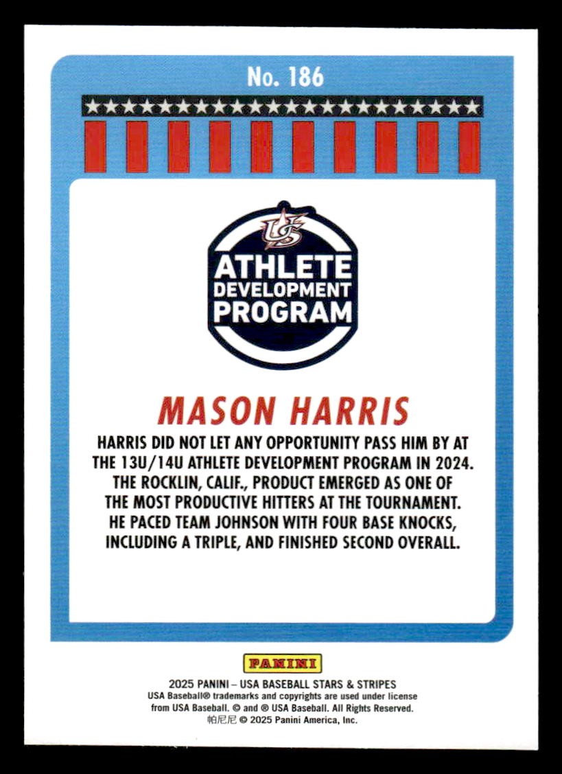 2025 Panini Stars and Stripes USA Baseball #186 Mason Harris
