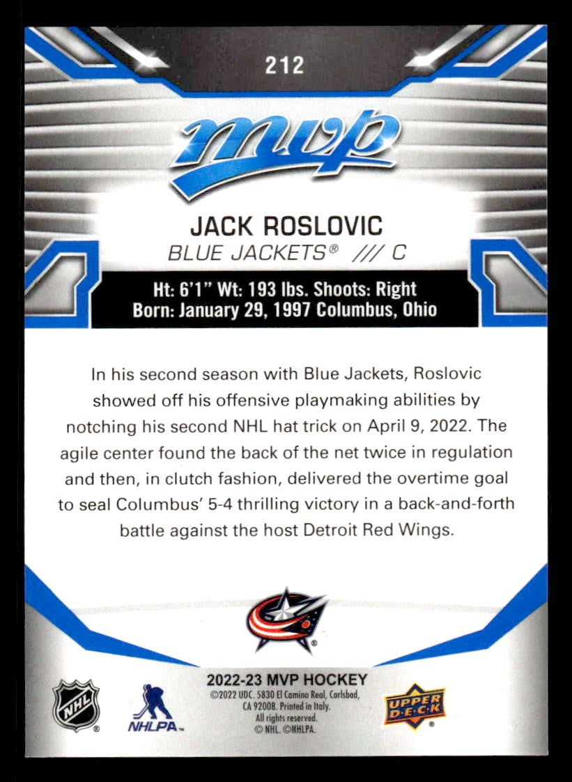 2022-23 Upper Deck MVP #212 Jack Roslovic Blue Script