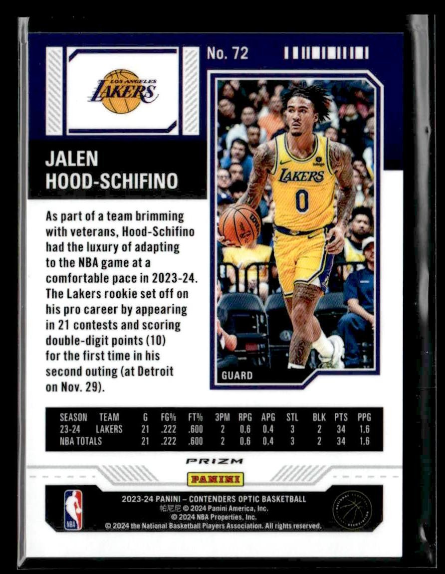 2023-24 Panini Contenders Optic #72 Jalen Hood-Schifino Silver