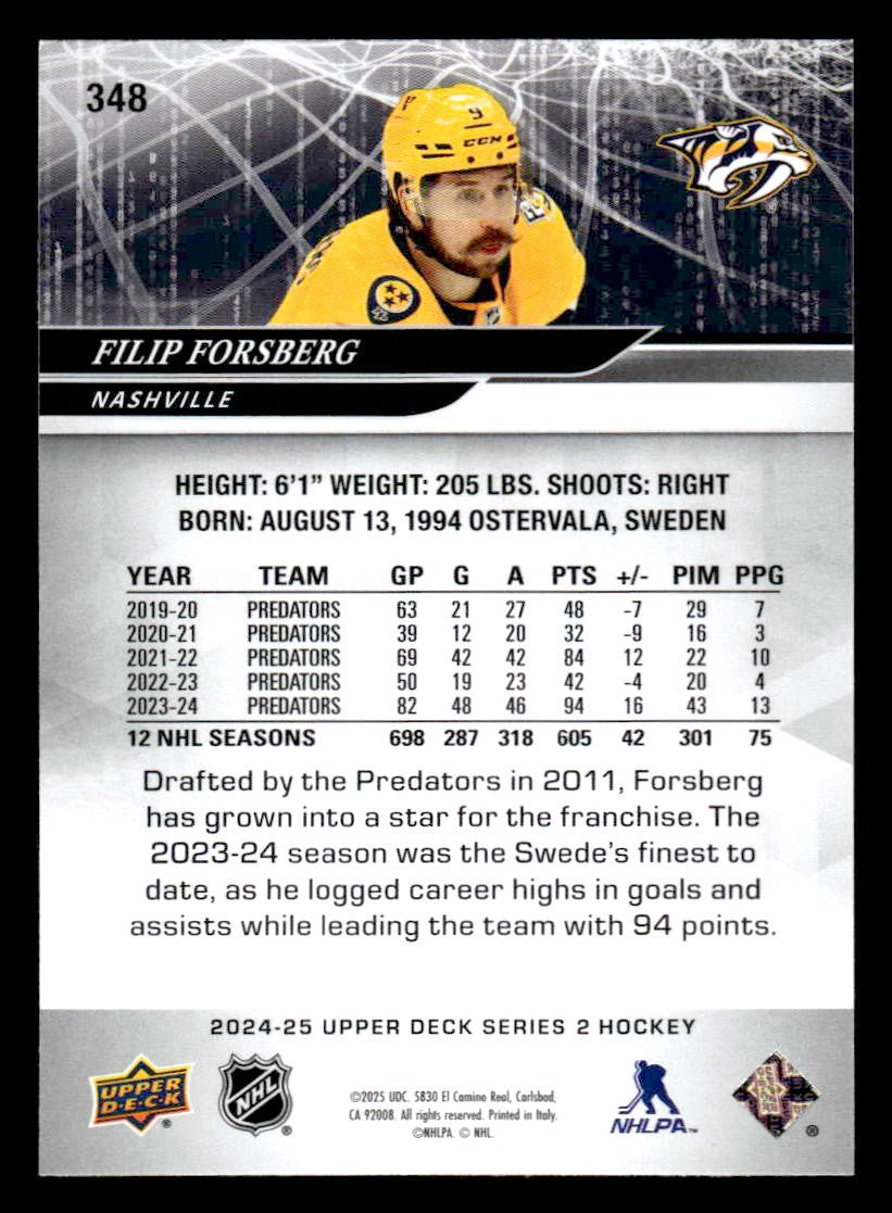 2024-25 Upper Deck #348 Filip Forsberg
