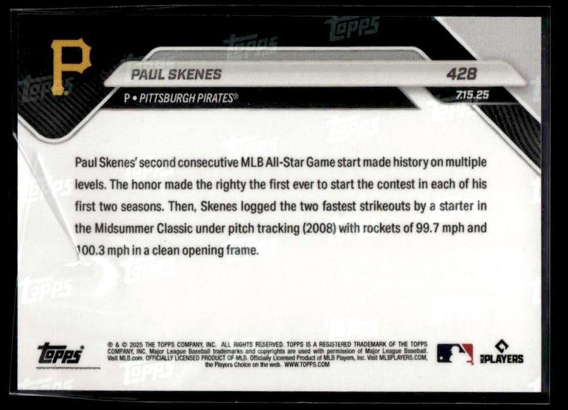 2025 Topps Now #428 Paul Skenes 1st Pitcher with 2 ASG Starts