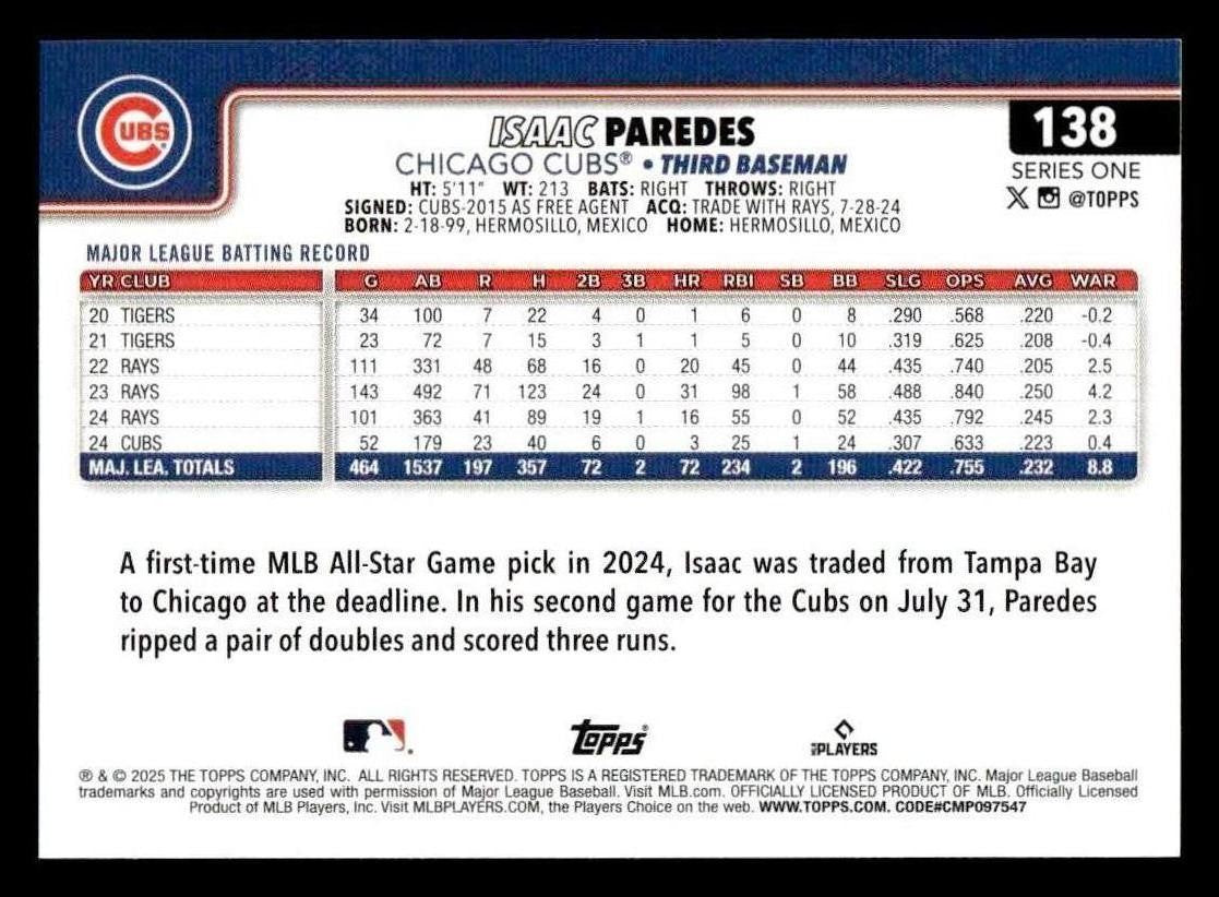 2025 Topps #138 Isaac Paredes