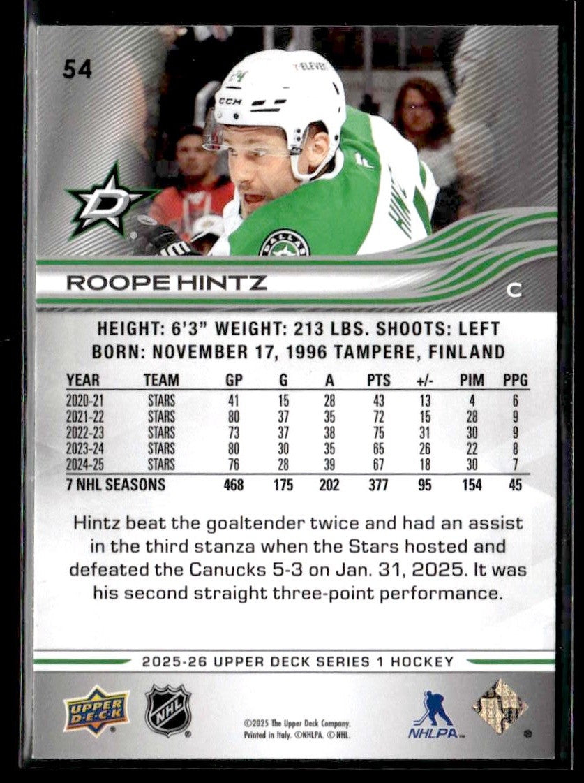 2025-26 Upper Deck #54 Roope Hintz