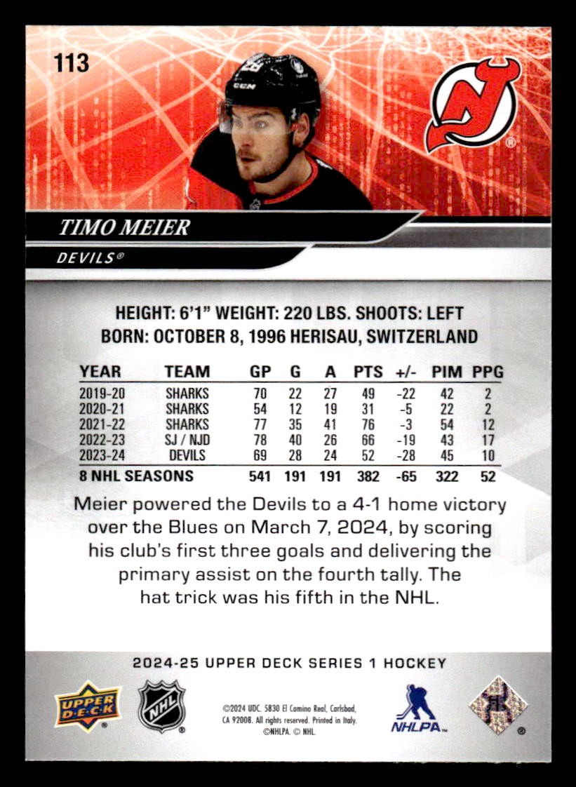 2024-25 Upper Deck #113 Timo Meier