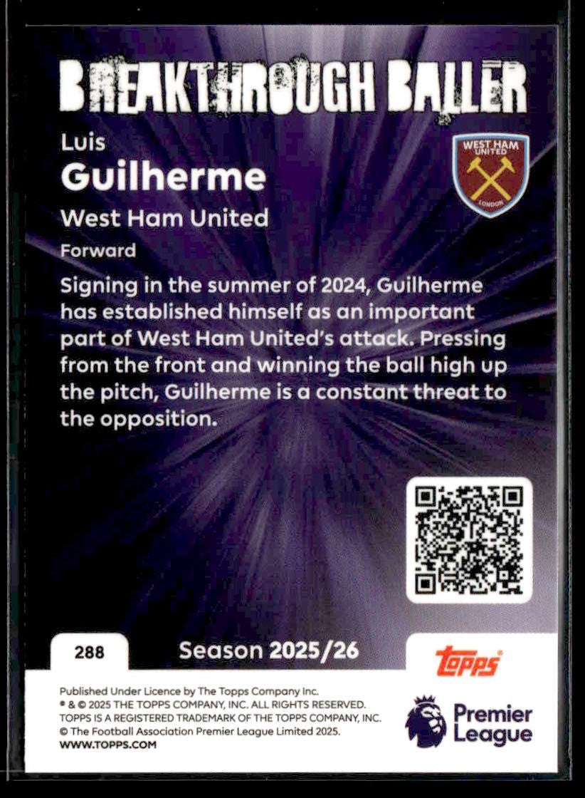 2025-26 Topps Premier League #288 Luis Guilherme Rainbow Foil