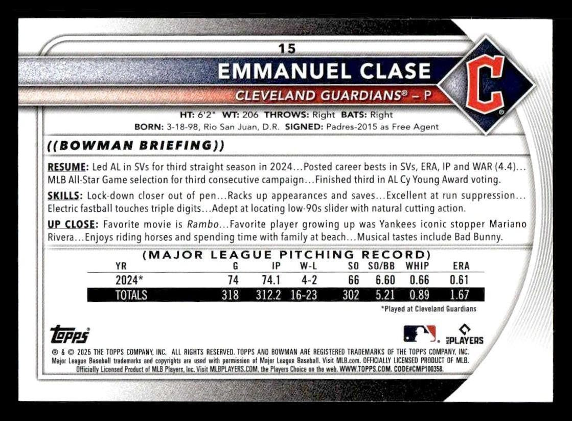 2025 Bowman #15 Emmanuel Clase