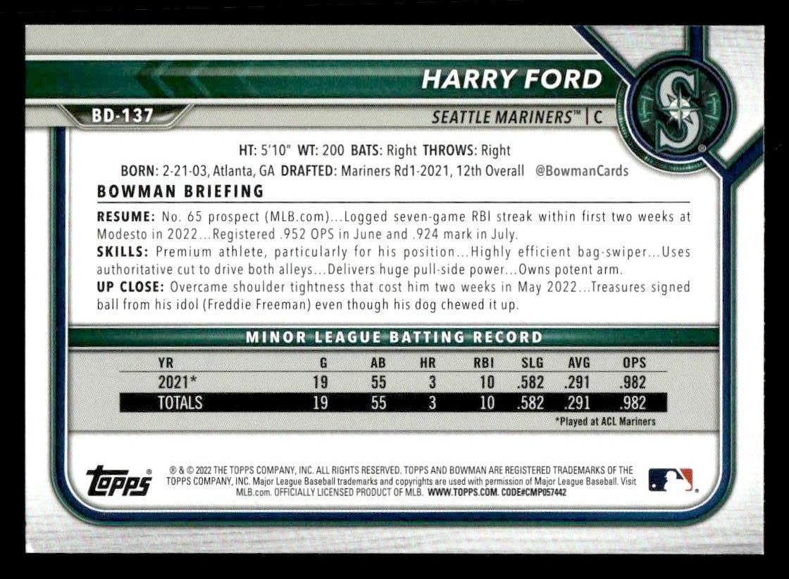 2022 Bowman Draft 1st Edition #BD-137 Harry Ford