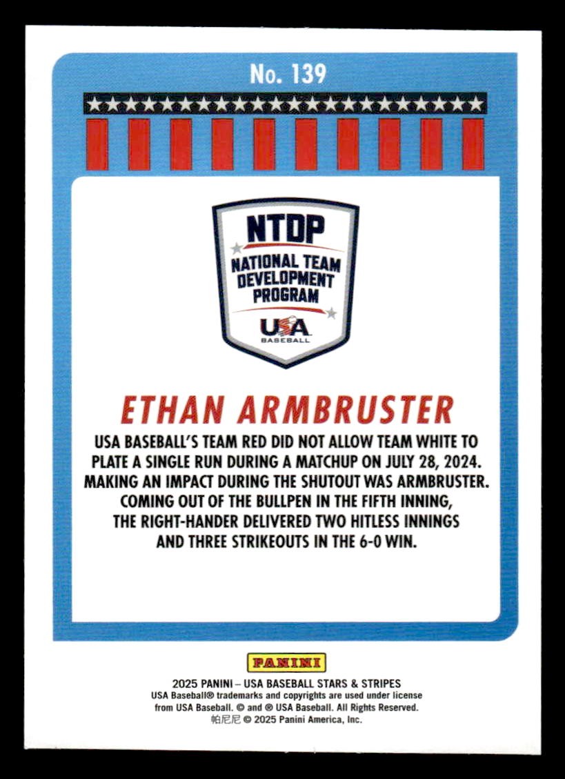 2025 Panini Stars and Stripes USA Baseball #139 Ethan Armbruster