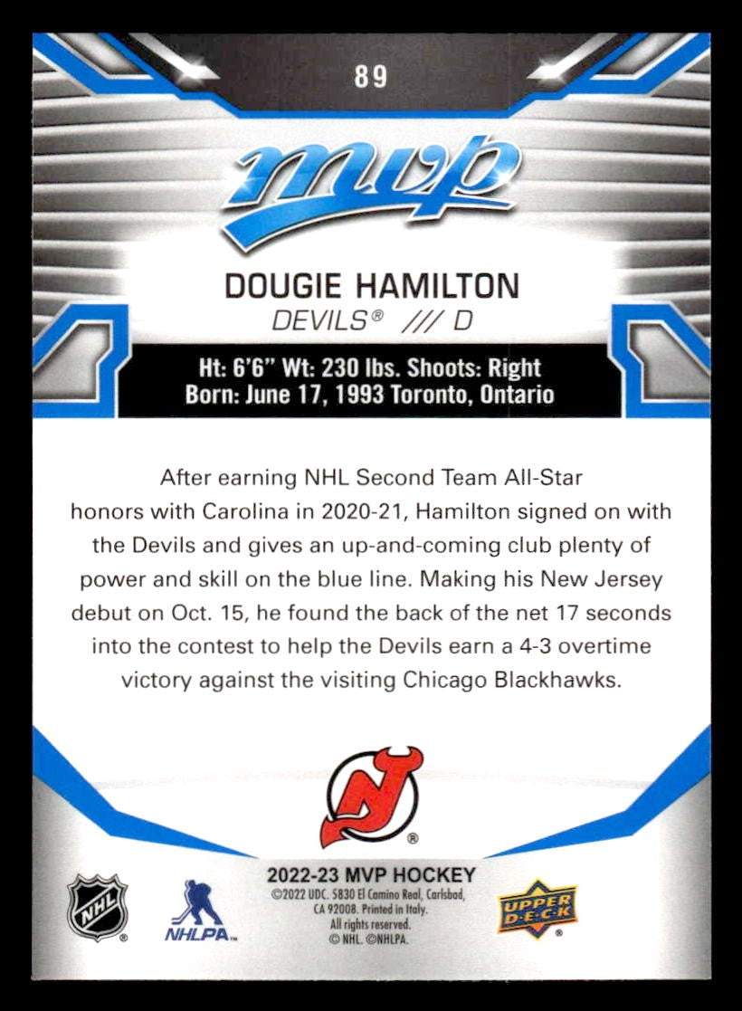 2022-23 Upper Deck MVP #89 Dougie Hamilton Blue Script