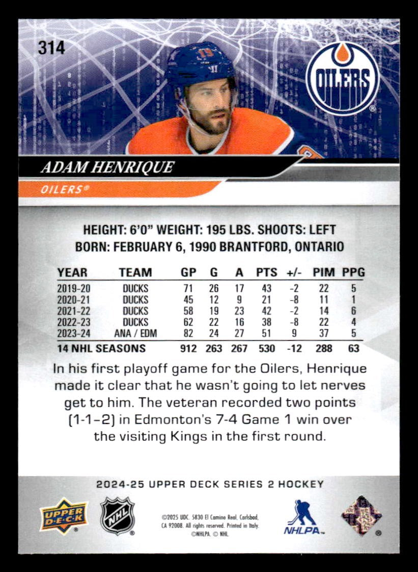 2024-25 Upper Deck #314 Adam Henrique