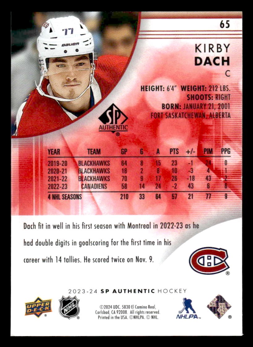 2023-24 SP Authentic #65 Kirby Dach Limited Red