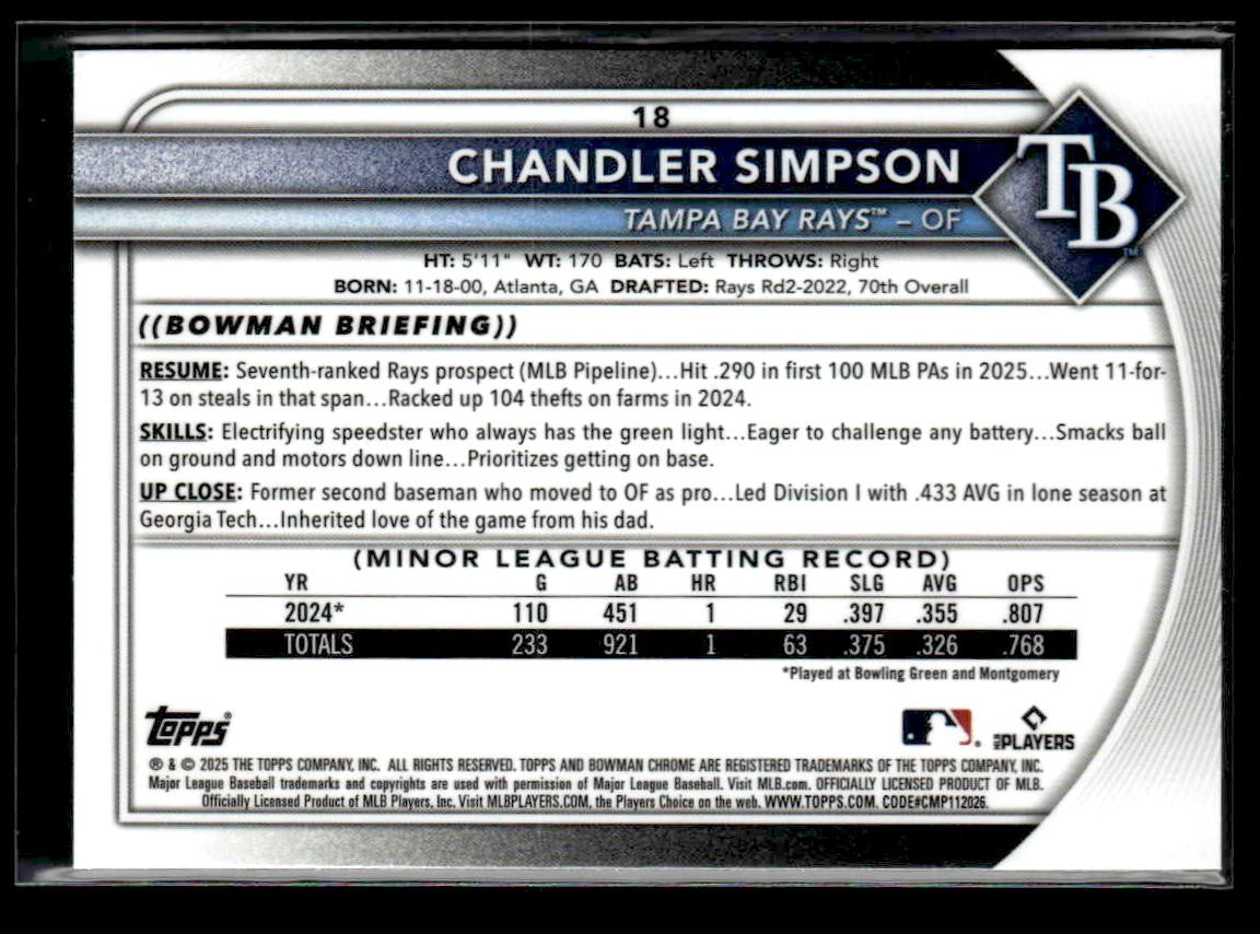 2025 Bowman Chrome #18 Chandler Simpson