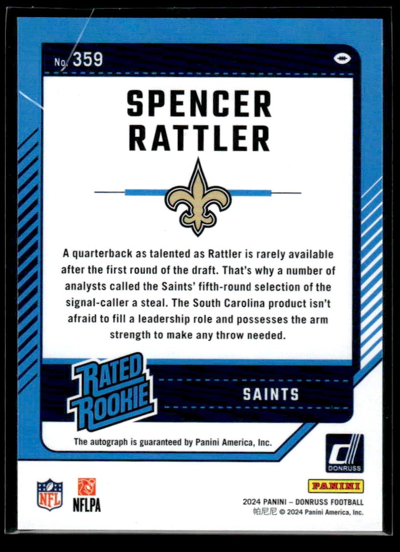2024 Donruss #359 Spencer Rattler Rated Rookies Autographs #/199