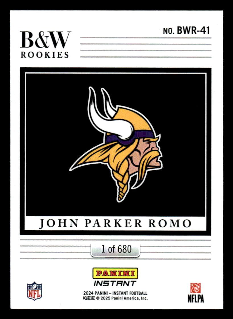 2024 Panini Instant NFL Black & White Rookies #BWR-41 John Parker Romo