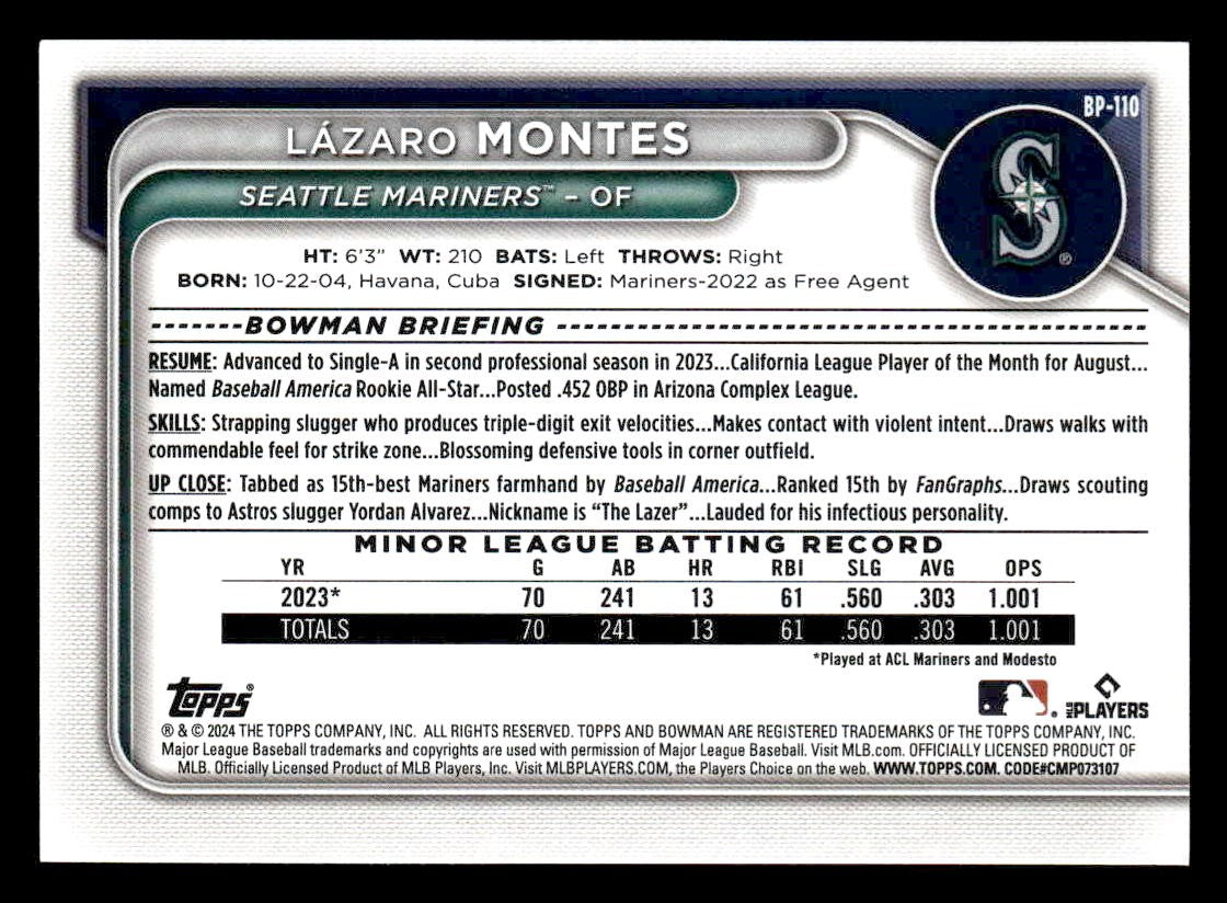 2024 Bowman #BP-110 Lazaro Montes Prospects
