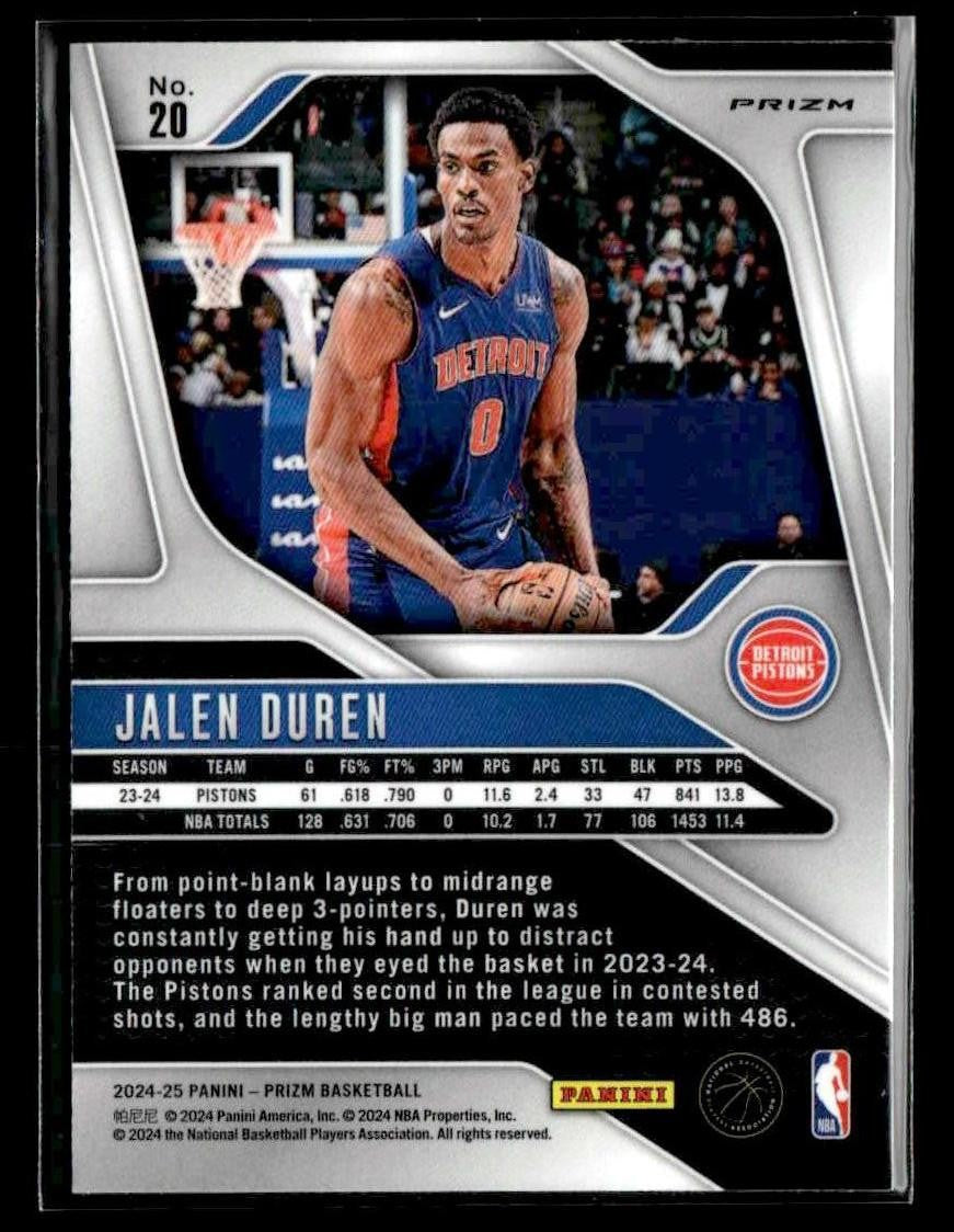 2024-25 Panini Prizm #20 Jalen Duren Prizms Fast Break